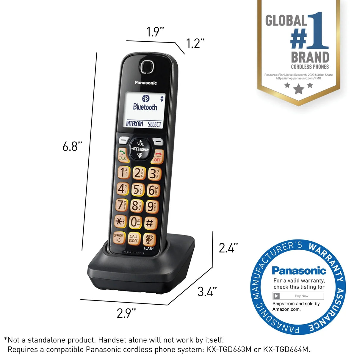 KX-TGDA66M KX-TGD66x Cordless Panasonic Accessory Phone Handset,