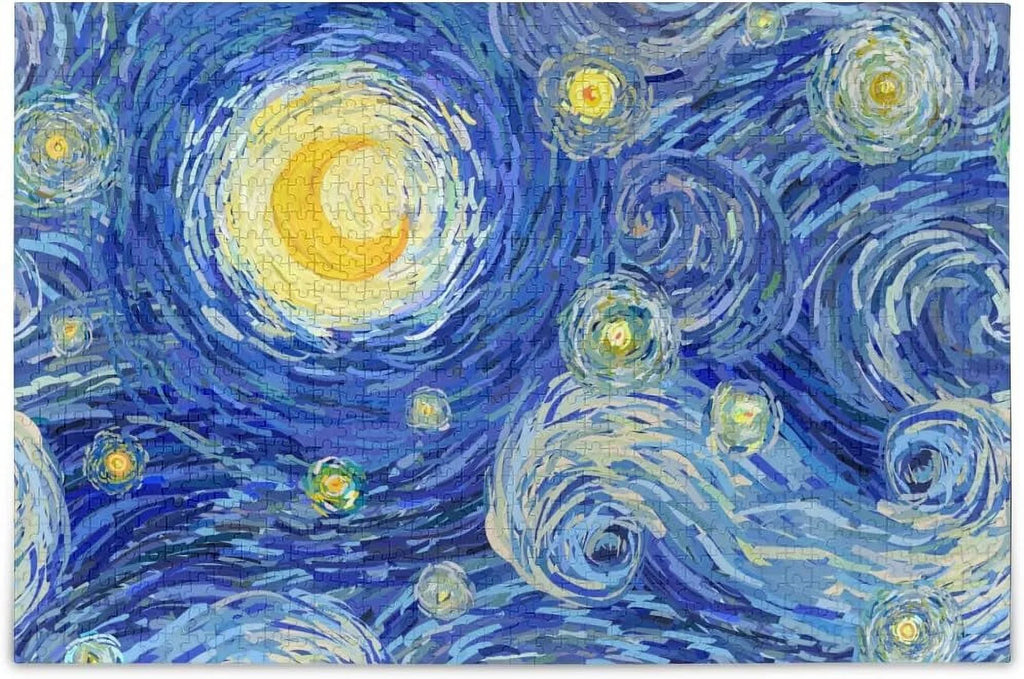 Adults Puzzles Print Cloud Stars Starry Swirly Kids Puzzle Wellsay Glowing Style Moon Sky Jigsaw Van DIY Night Gift 1000 Gogh Pieces for