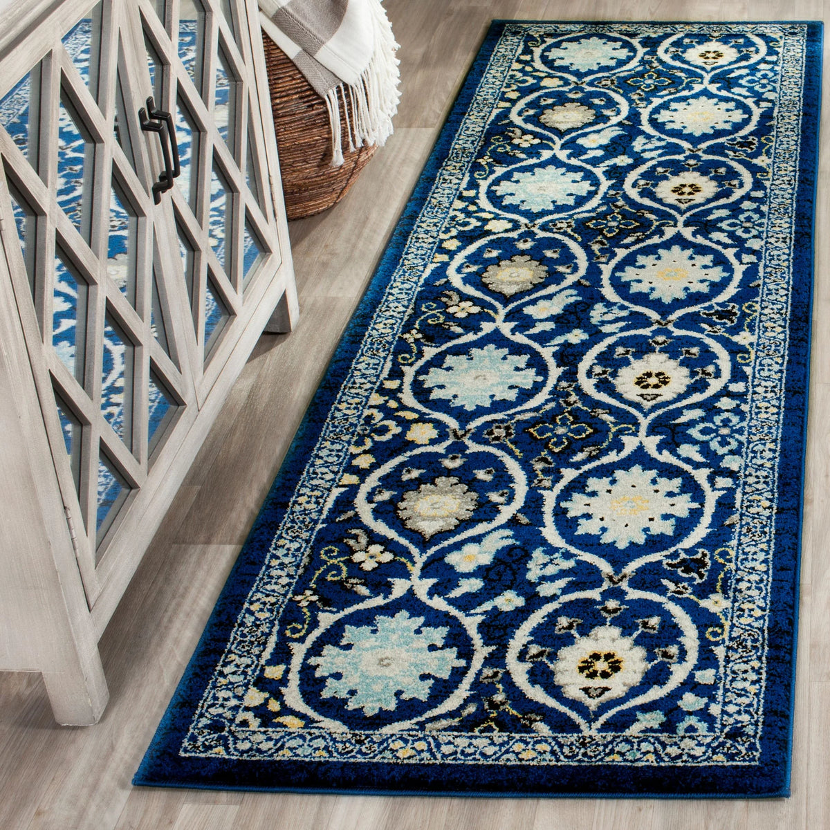7' SAFAVIEH Charlotte x Floral Rug, Runner Geometric Evoke 2'2" Royal/Ivory,