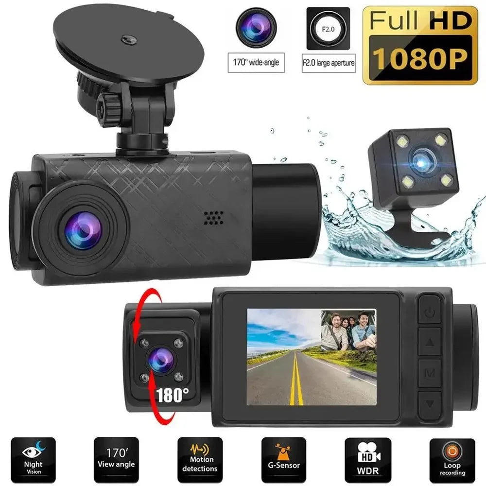Dash Driving Mirror Multi-Language Pinnaco Safety Rearview Recorder Auto 3 Video Camera Cameras