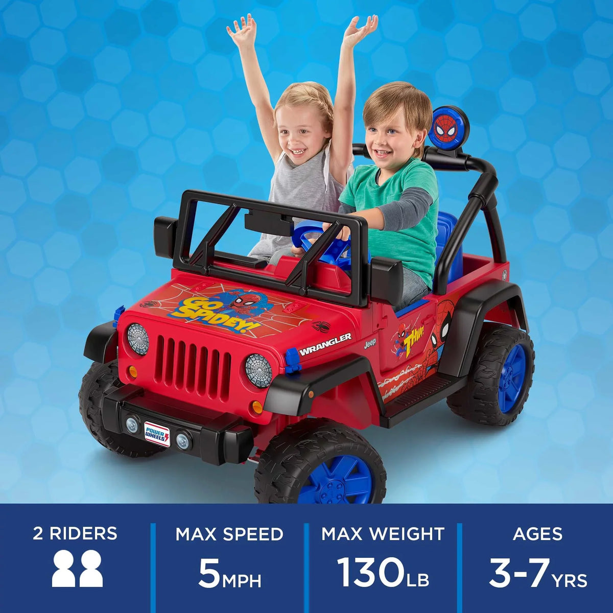 Child a 3-7 Spider-Man Power with Wrangler Sounds, Ages Ride-On Battery-Powered 12V for Vehicle Wheels Jeep