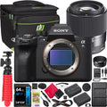Extra Mirrorless a7S ILCE-7SM3/B + Full Charger Frame Body Lens Sony 64GB & Tripod Dual Camera + F1.4 Contemporary 302965 & Deco Card with Battery Bundle + DC 30mm DN III Gear + Bag Sigma Accessories