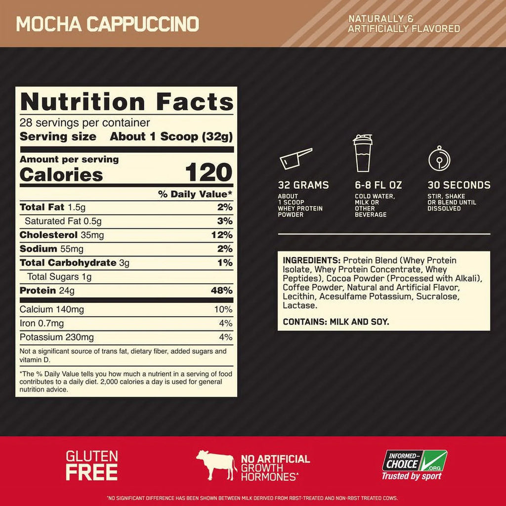 Cappuccino, Optimum Powder, 100% Mocha Protein Nutrition, Servings 2 Standard Gold lb, Whey 28