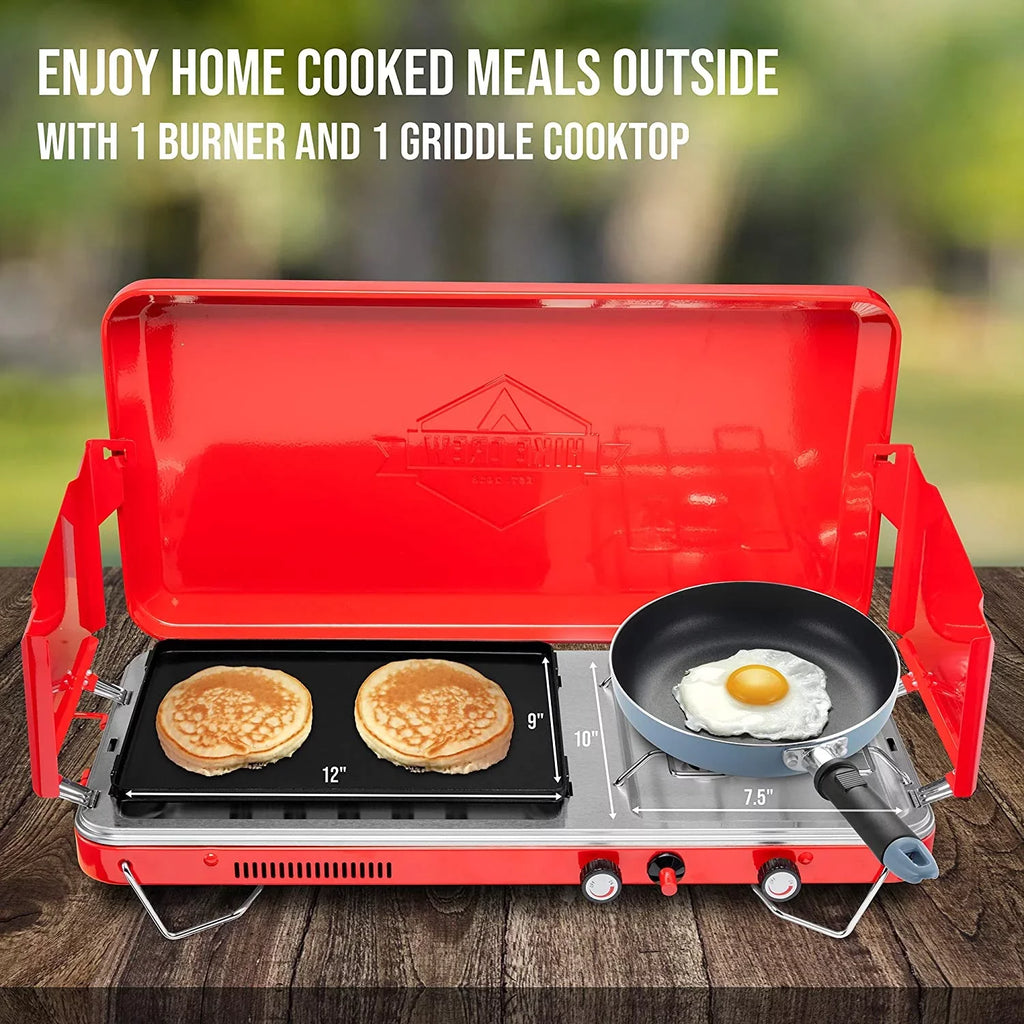 Hike Grill/Stove, Crew, 2 Burners Propane Gas Camping Stove, 2in1 Portable