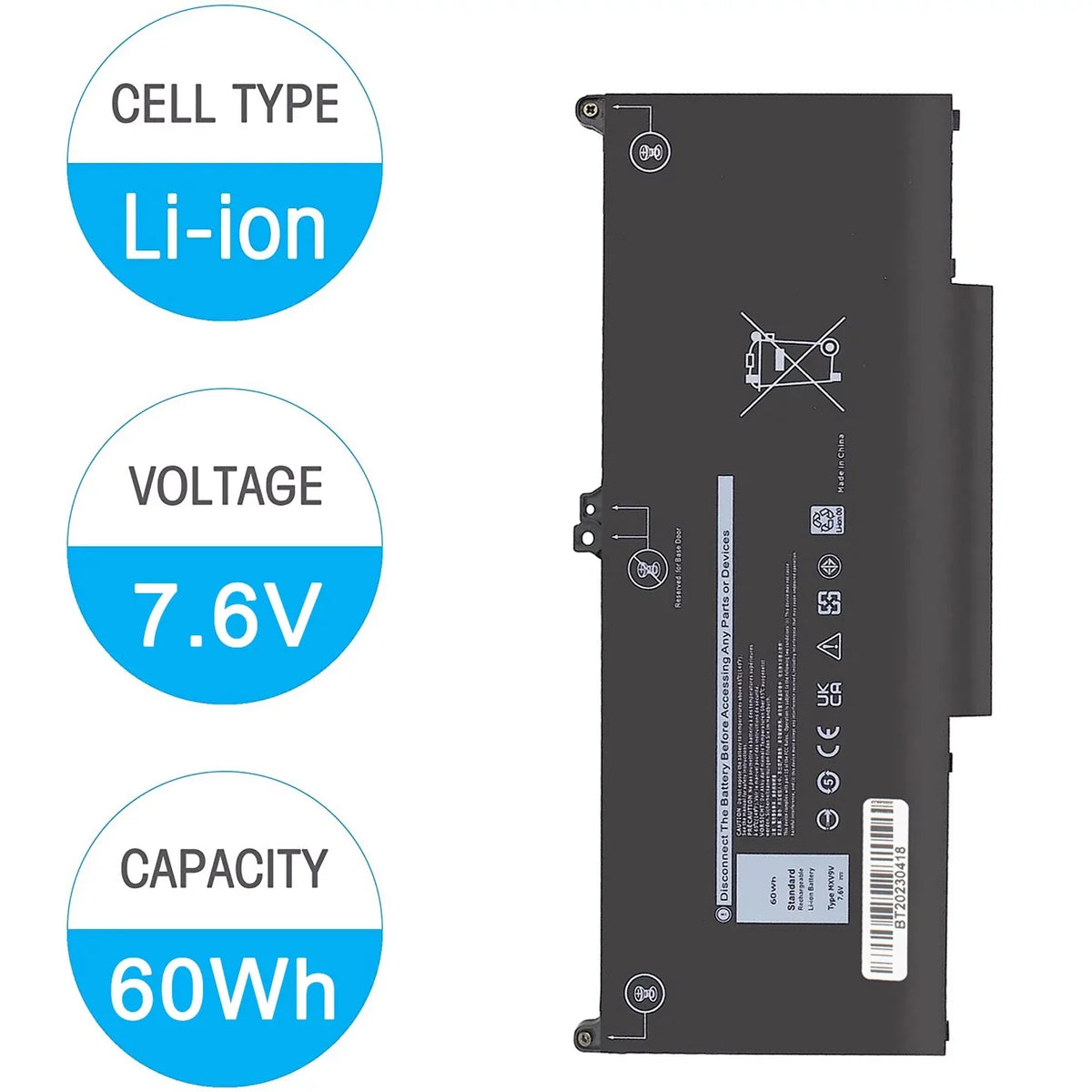 60Wh P100G for P99G001 Dell Latitude 5VC2M 829MX MXV9V 5310 E5310 0829MX 7400 7300 Battery P99G 5310 05VC2M P96G001 E7400, P96G E5300 Laptop P97G001 P100G001 E7300 5300 2-in-1 P97G002 5300 P97G