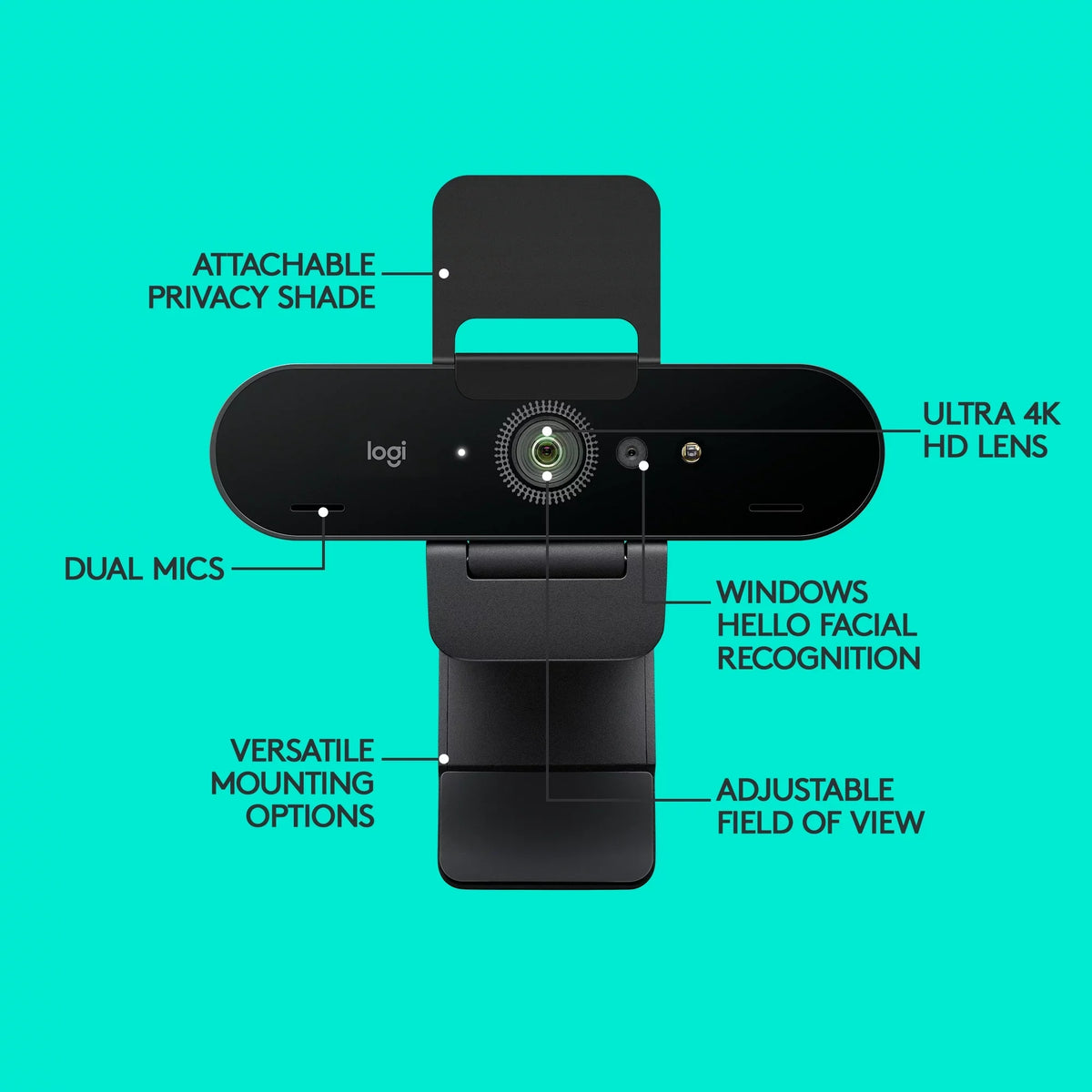 Logitech Noise-Canceling Webcam with and Pro 4K HDR Black Mics,