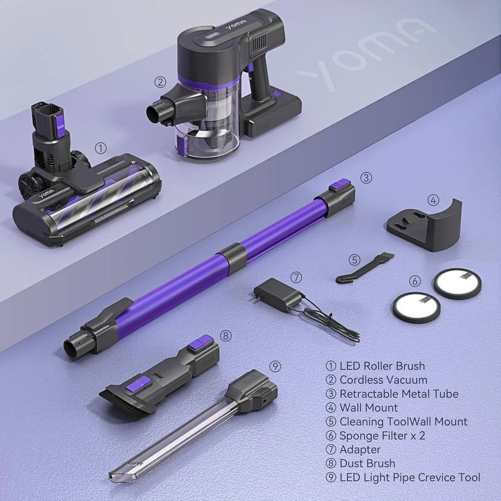 50min Vacuum Runtime, Cordless Carpet for with 28Kpa Purple) with Pet Home Powerful Hair (Midnight 6-in-1 350W Cleaner, Stick Lightweight Suction, Vacuum Vacuum Rechargeable Floor Vacuum Cordless