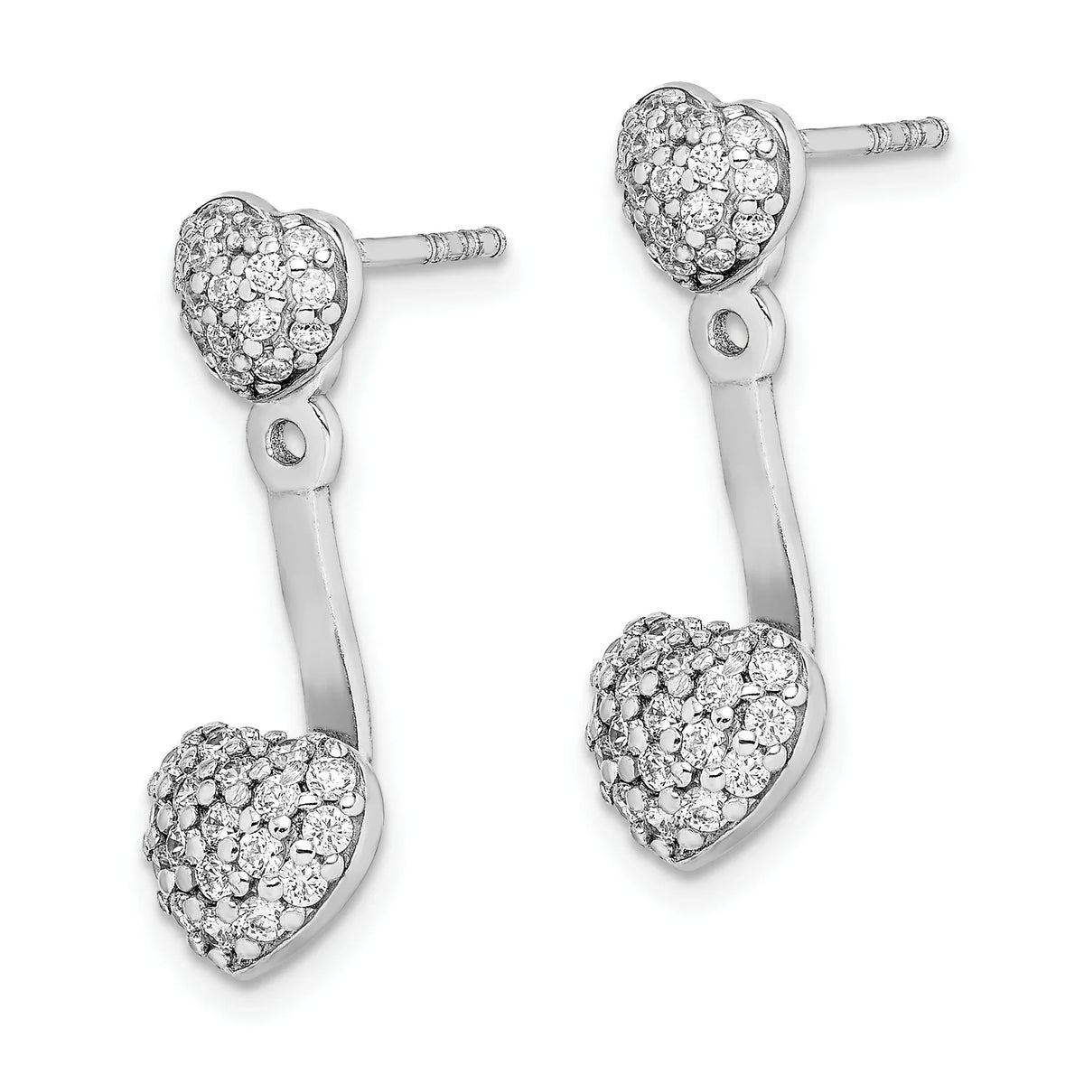 Rhodium-plated Silver CZ Primal Earrings with Post Jacket Silver Sterling Heart