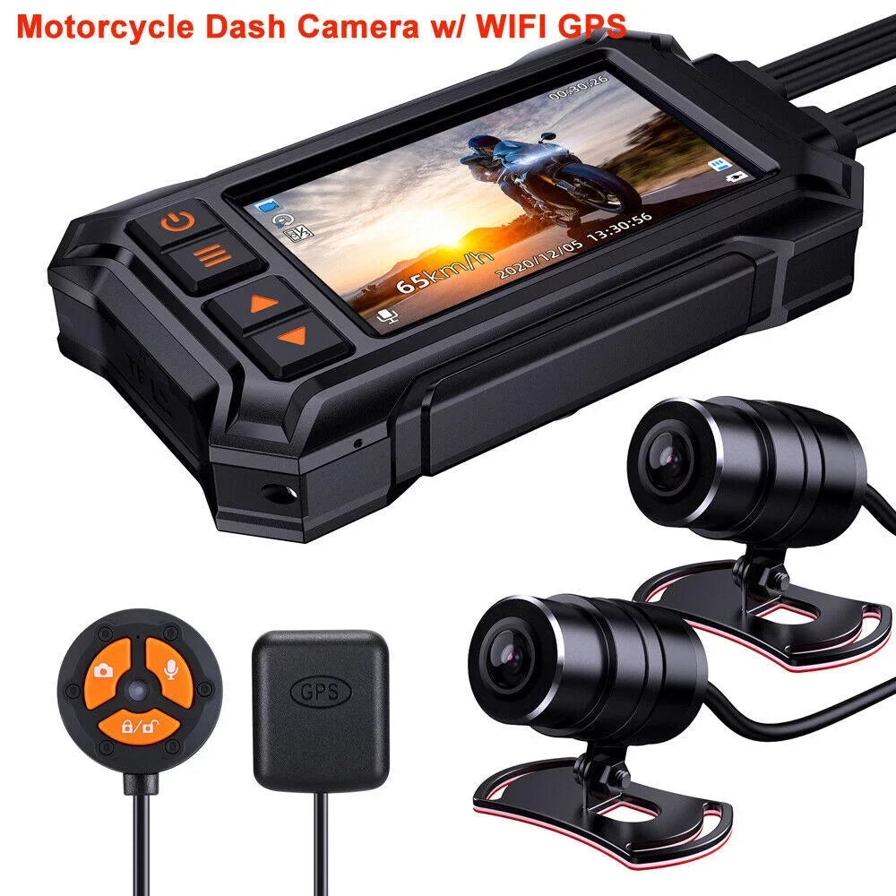 Front Dash Motorcycle WIFI A12 3" 1080P Vision Rear Night Waterproof Camera GPS