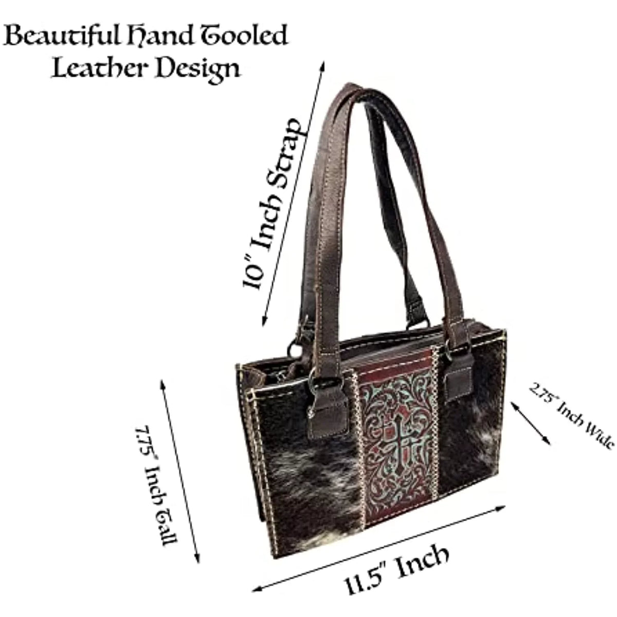 Brown) Dark Purse Urbalabs Genuine for Leather Women Brown Shoulder Over with the Western Stitched Tote Purses In Hand Zipper Crosses Bag Handbag Tooled (Dark Western CowHair