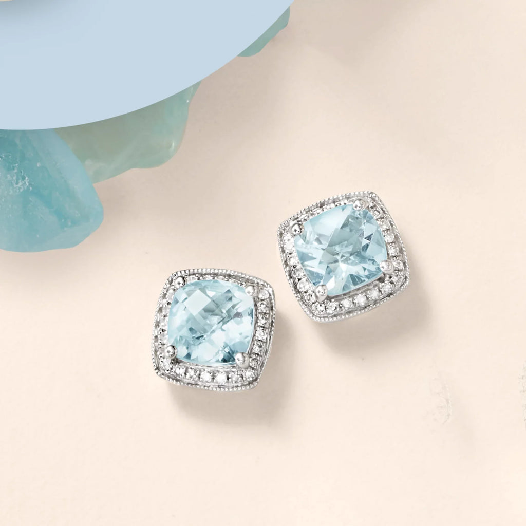 t.w. Gold, t.w. Ross-Simons Women's, Earrings Diamond ct. ct. in .20 and 2.60 White Adult Aquamarine 14kt