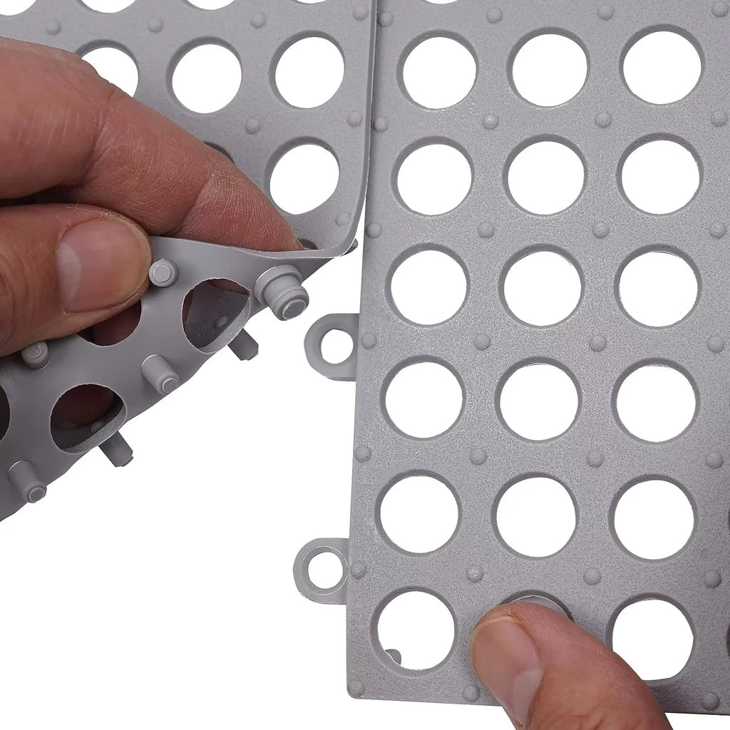 Holes with Mat Floor Bathroom, Kitchen, PVC Bath Mat,Soft Nonslip 11.8*11.8" Interlocking 24PCs Drainage Pool Shower for Gray