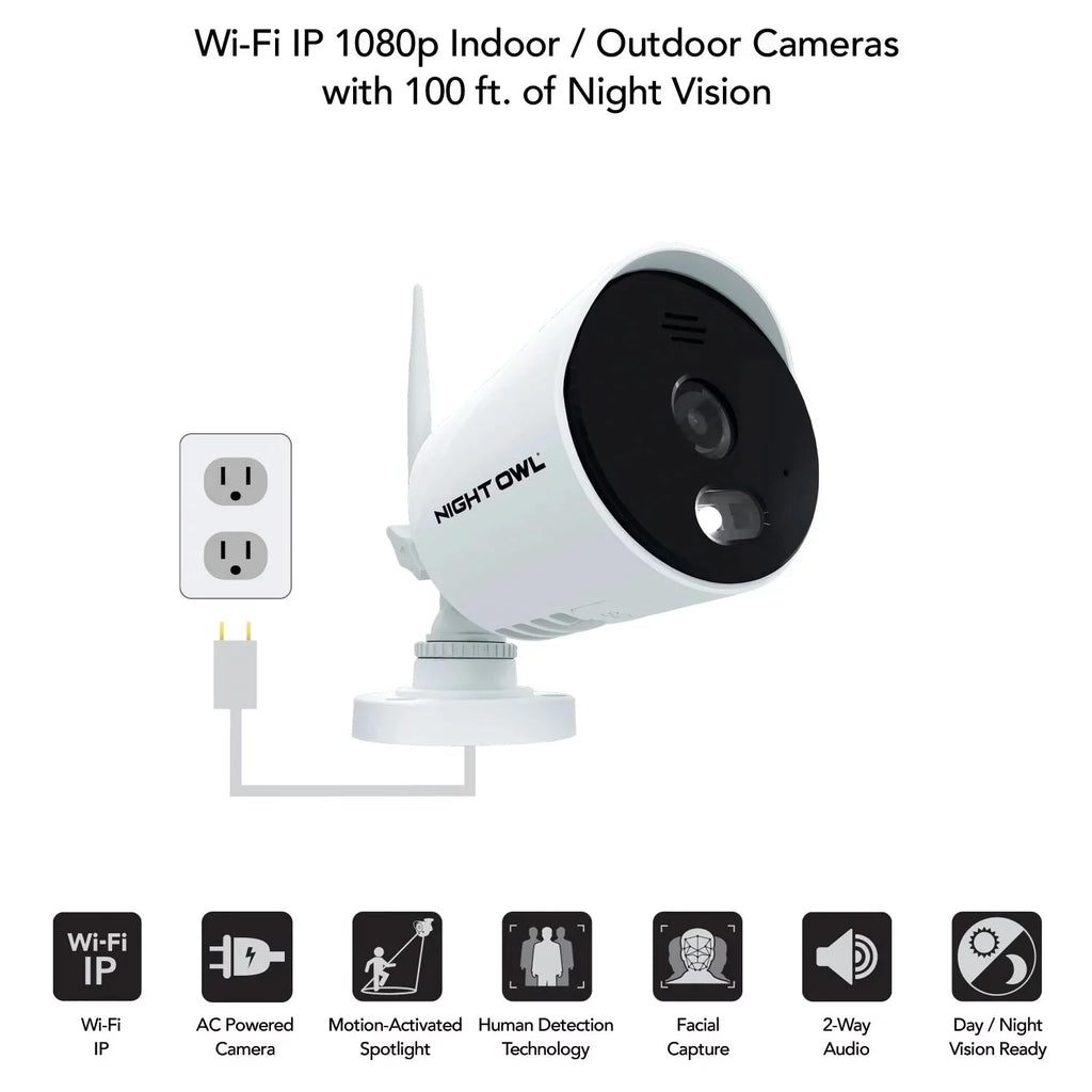 (4) w/ Hard Cameras Drive CL-2WNP1-4L Owl Channel 1TB 10 Wi-Fi & Expandable IP Wi-Fi Spotlight Night NVR 1080p