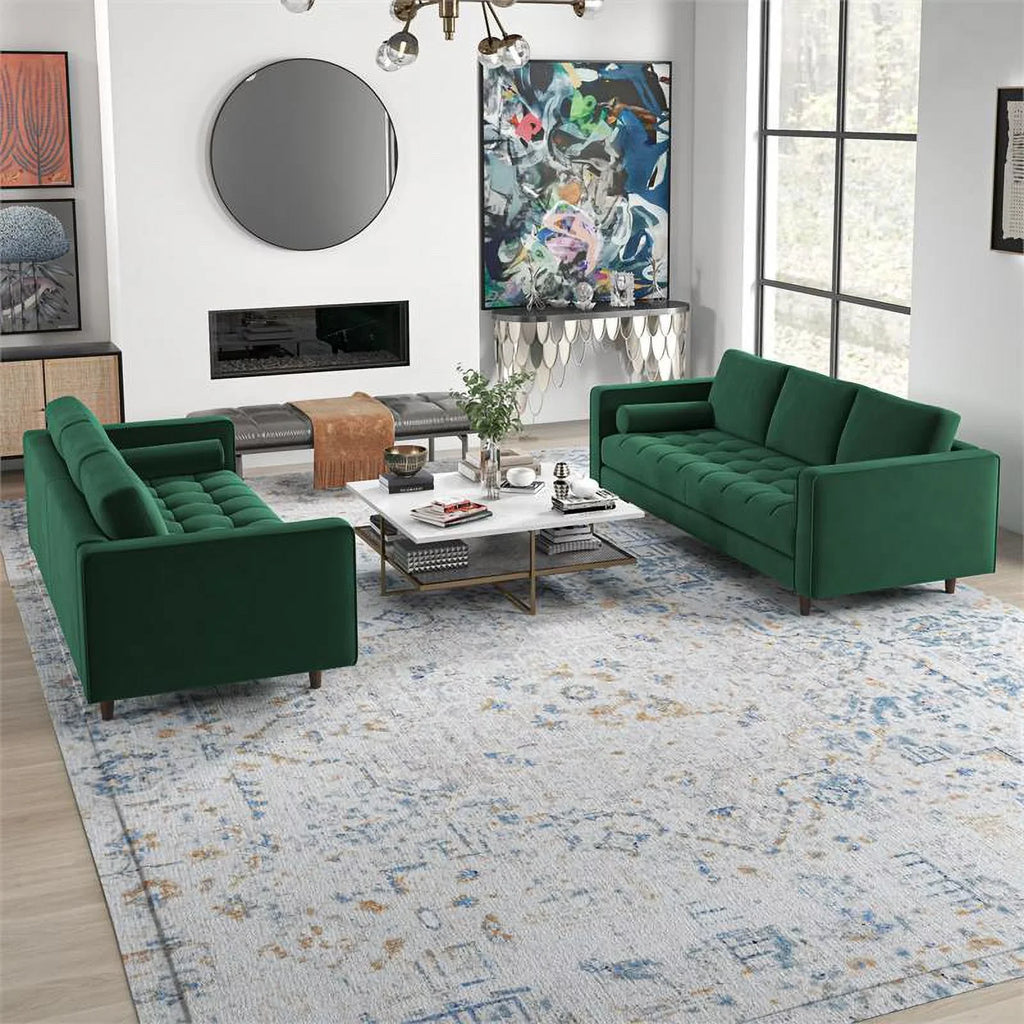 Set Velvet Back Pillow Tahir in Sofa Green Mid-Century