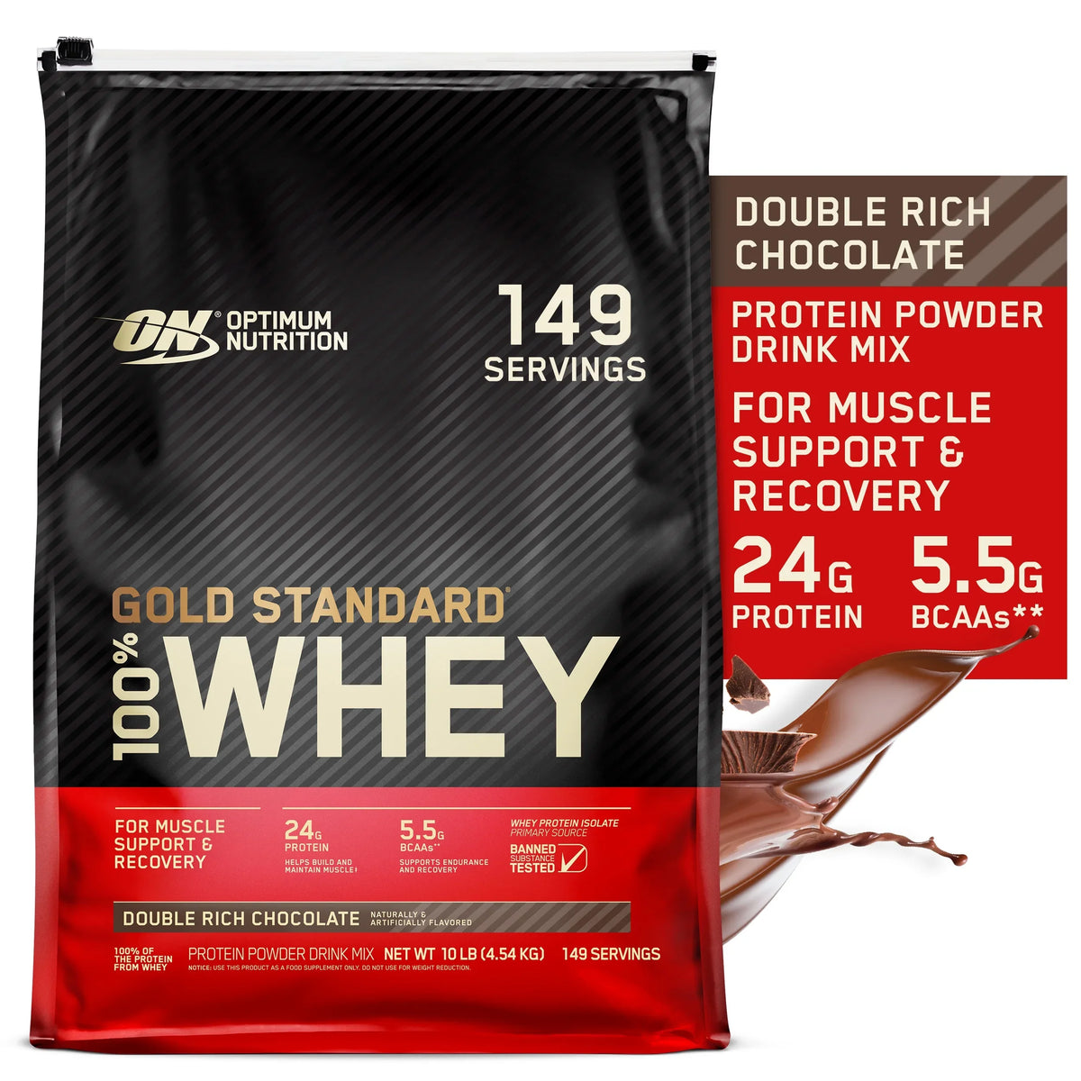 Chocolate, Rich 100% 10 Double Gold Whey Servings lb, Standard Protein Powder, 149 Nutrition, Optimum