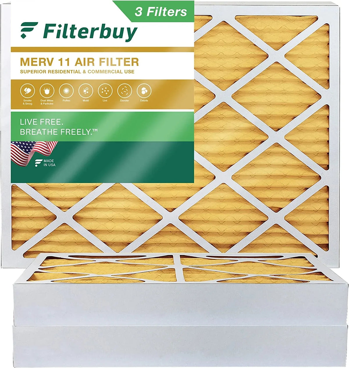 10x16x4 Pleated Furnace MERV AC (3-Pack) 11 Filterbuy Filters HVAC Air