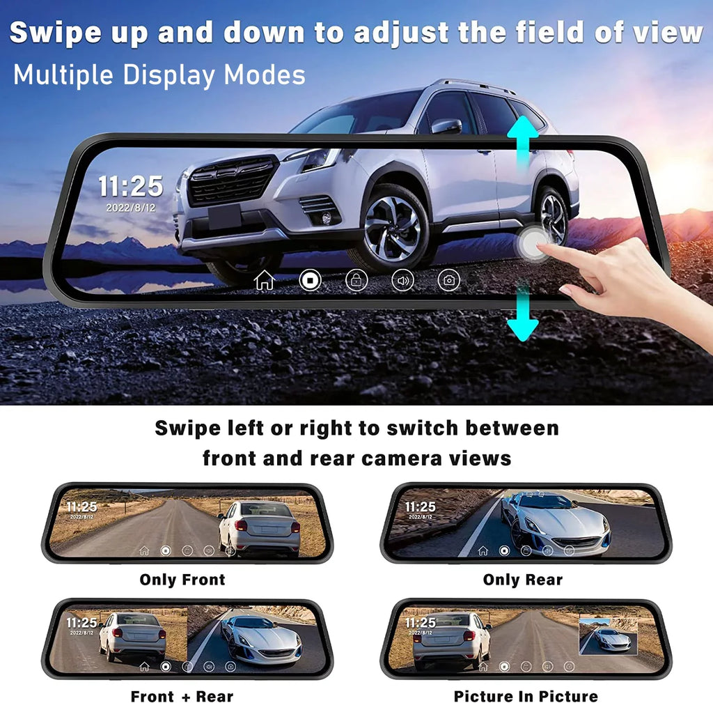 Mirror Vision, Cam WDR Camera, Parking Waterproof FHD Erago Full Moniter Backup Night Screen G-Sensor, , and for Touch Front Rear Rear Camera, 1080p View Dash Car