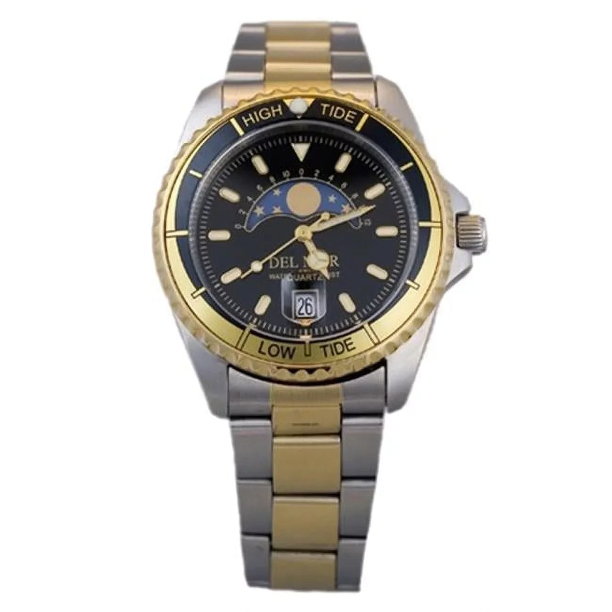 Black Tide Dial Watch with 50207 Two Tone Analog Nautical Mens