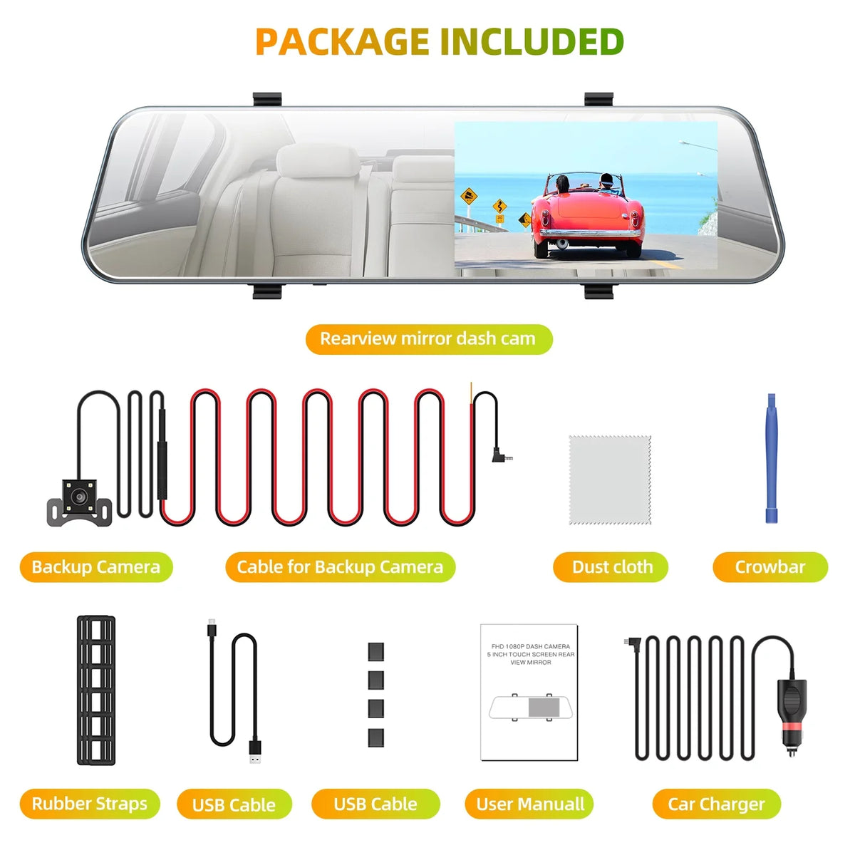 HD Dash Touch Parking 5'' Mirror G-Sensor, Monitor, Rear and Dual Parking Screen Recording, Mirror with Front TOGUARD 1080P Cam Dash Camera Loop Full Camera, Assistant for Cars, IPS Rear View