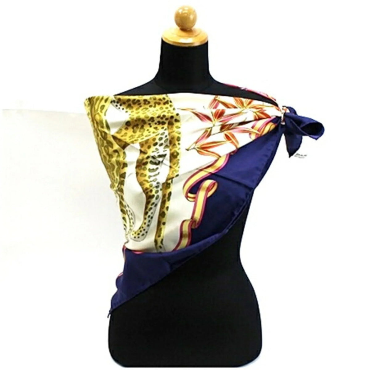Muffler Pre-Owned (Good) Navy Scarf Women's Print Ferragamo Salvatore Leopard Silk Multicolor x