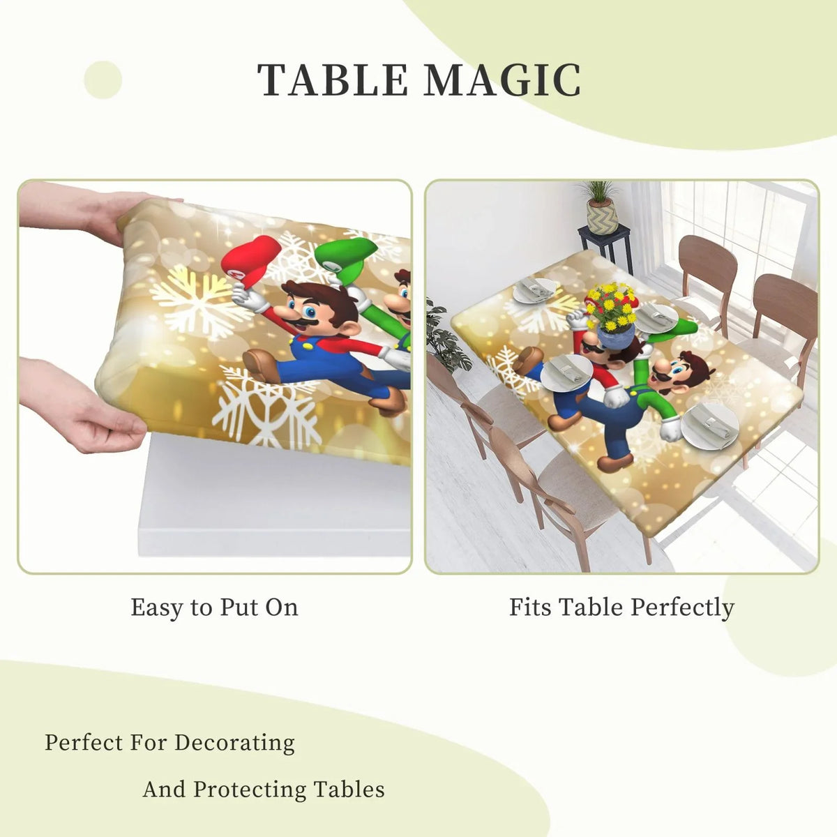 Reusable Tablecloth Mario Mansion Edged Rectangle Bros Dining For Party Luigi's Fitted Elastic Cover Table 2.5X4ft Kitchen