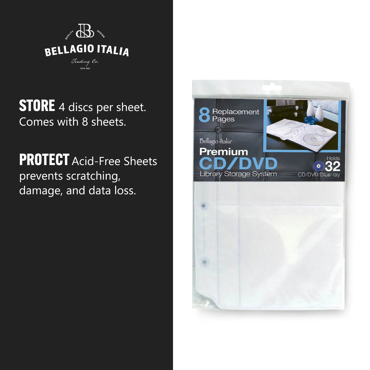 '- Binder CDs, Video Sheets Games Pack - Binder for Acid-Free - Storage Sheets Blu-Rays Holds Insert 6 CD/DVD 48 - Organizer DVDs, Bellagio-Italia & Sheets