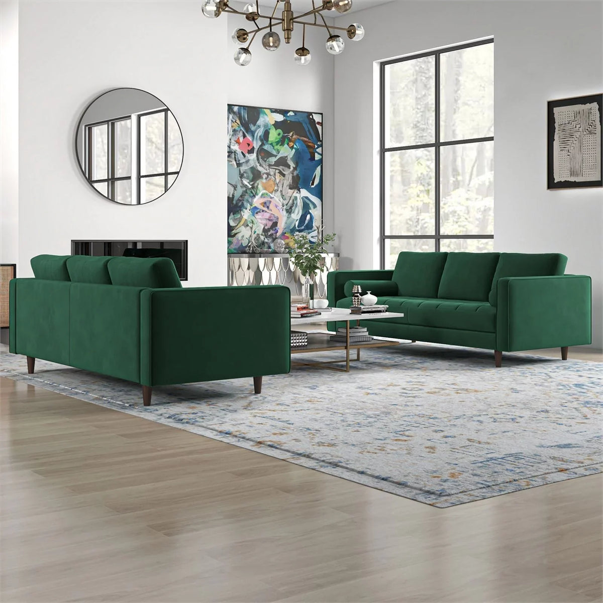 Set Velvet Back Pillow Tahir in Sofa Green Mid-Century