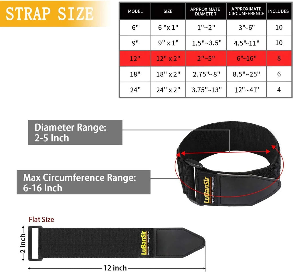 Cinch Elastic 2" Cord Extension Pack) Wrap, Hook x for Straps, 12" (8 Storage Cord, Strap Rope Cable, Loop and