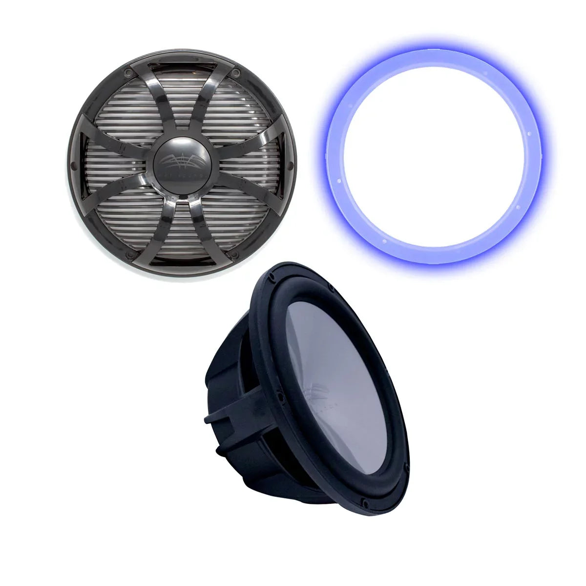 Closed High Wet - with Revo LED S4-B Grill Face REVO10 Sounds Black 10" Power & Sub Subwoofer Grill SW Black Ring &
