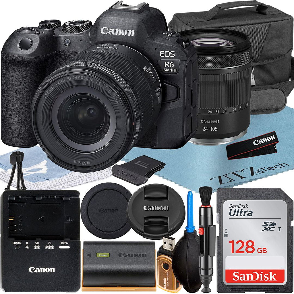 Bundle 24-105mm Accessory + Flash+ SanDisk 128GB II LED + Canon R6 Lens ZeeTech RF Mirrorless Memory Card with + Case Camera EOS Mark