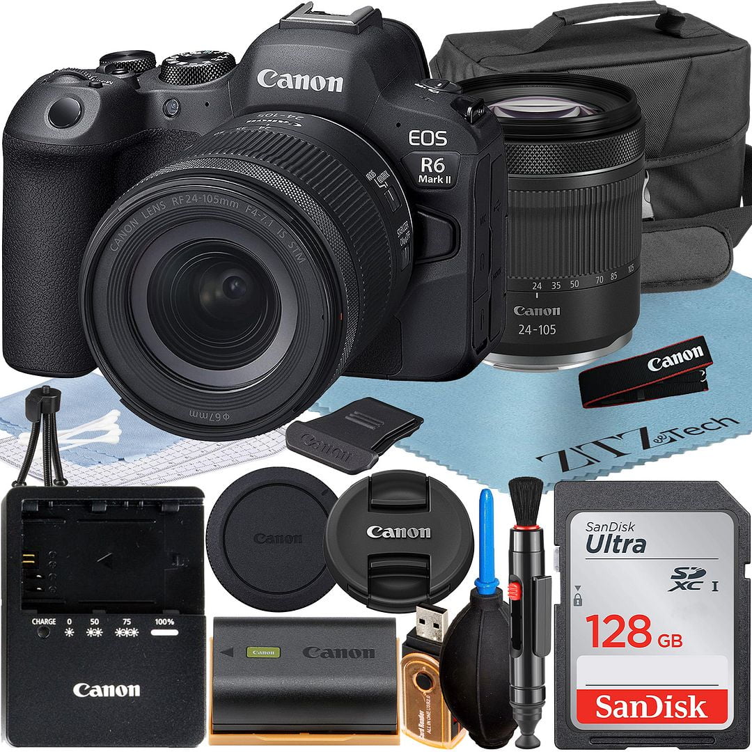 Bundle 24-105mm Accessory + Flash+ SanDisk 128GB II LED + Canon R6 Lens ZeeTech RF Mirrorless Memory Card with + Case Camera EOS Mark