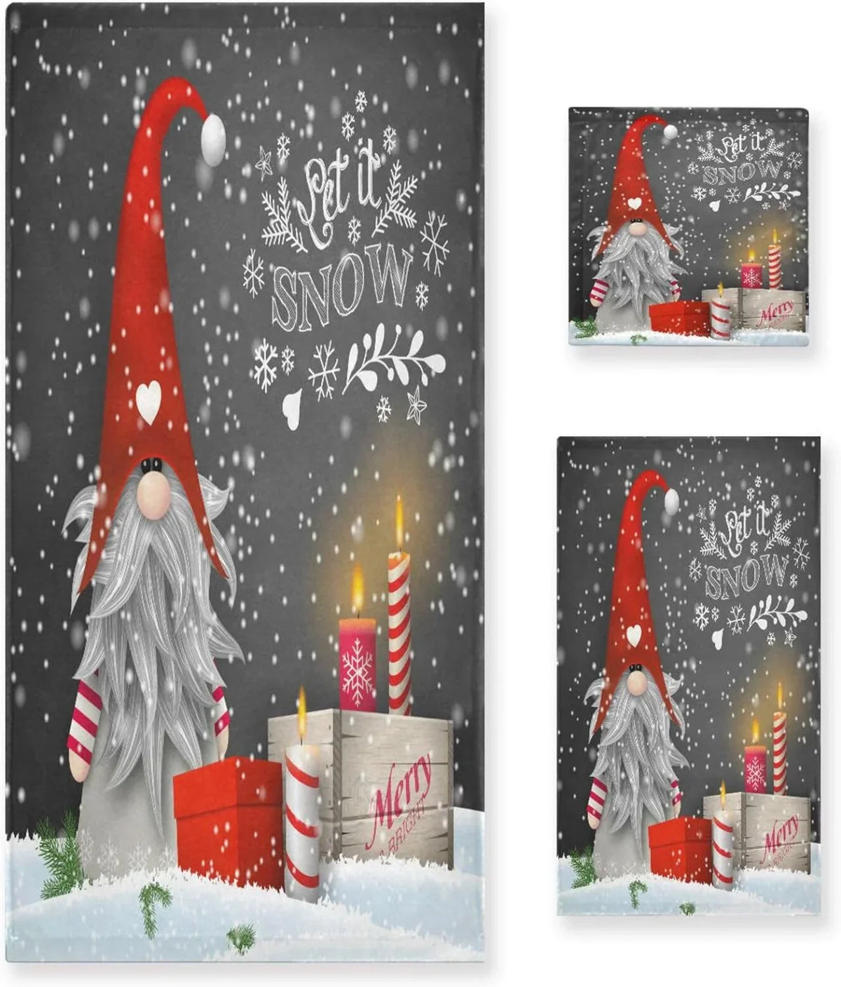 Absorbent of Hand Towel and Washcloth Soft Gnome Bath Towels 3, Set Spa Christmas Gym Towel, with Wellsay Bathroom Towel Hotel for Highly