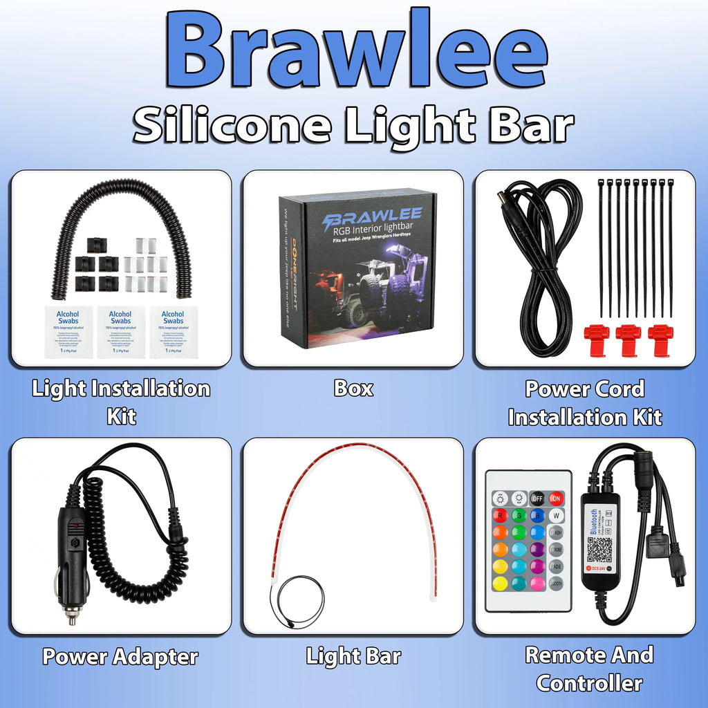 from Models TJ, JK, JL,JLU . Silicone Jeep RGB LED Light Right CJ, By of JKU, 1987 with -2023. LJ, Remote Bar Wranglers Fits Brawlee Interior All Hardtop Bluetooth Done