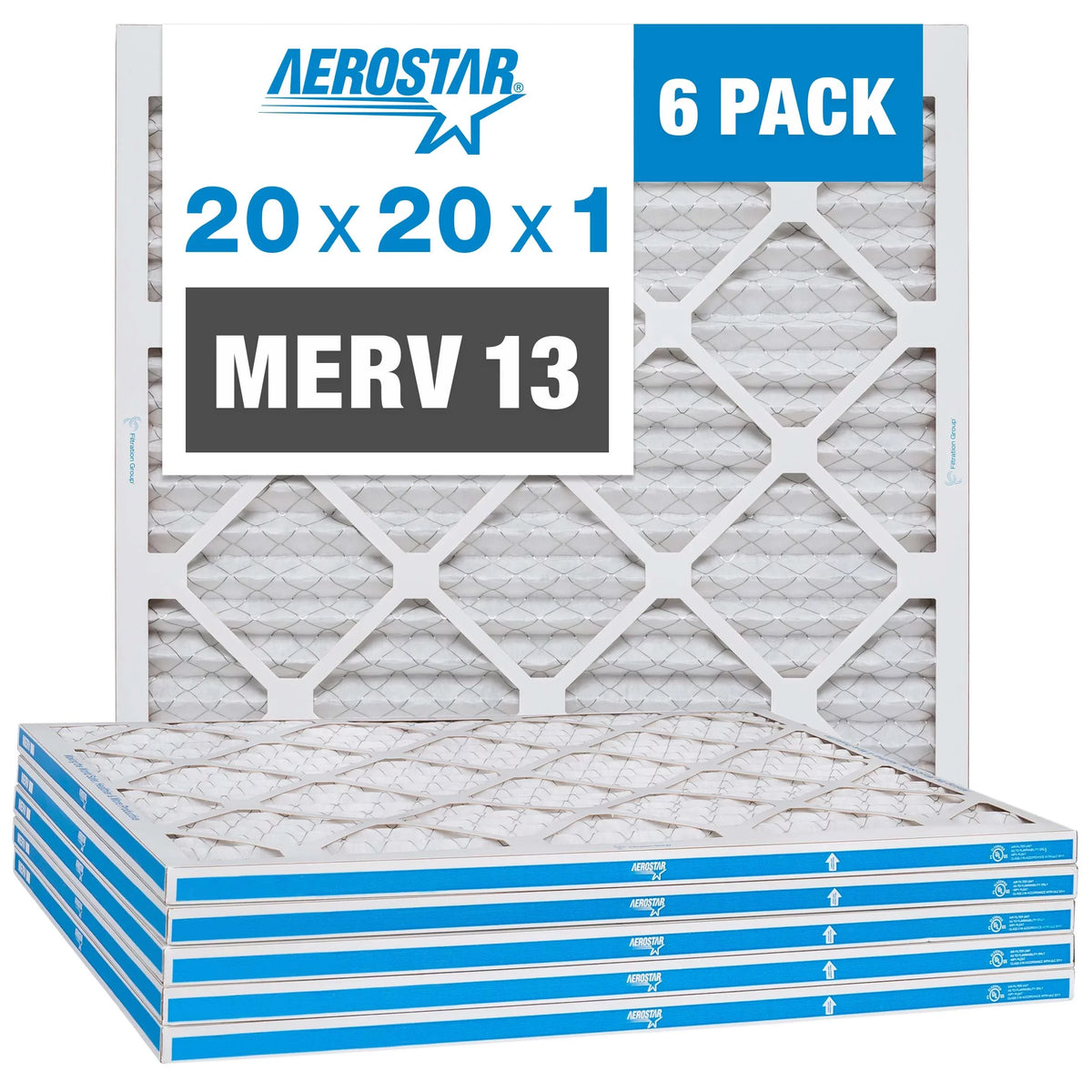20x20x1, FIlter of Filter, Aerostar Air 6 20x20x1 MERV Box 13,