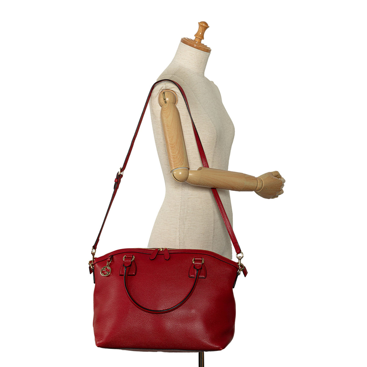 Pre-Owned Charm Unisex Calf Authenticated Gucci Red Dome (Good) Convertible Leather Satchel GG