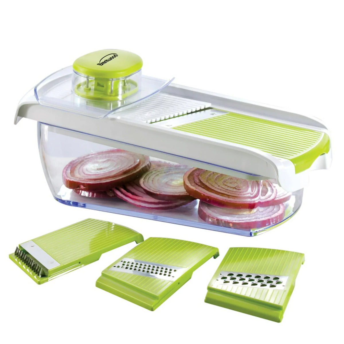 Stainless 4-Interchangeable and Mandolin Steel with Slicer 5-Cup Storage Container Blades Brentwood