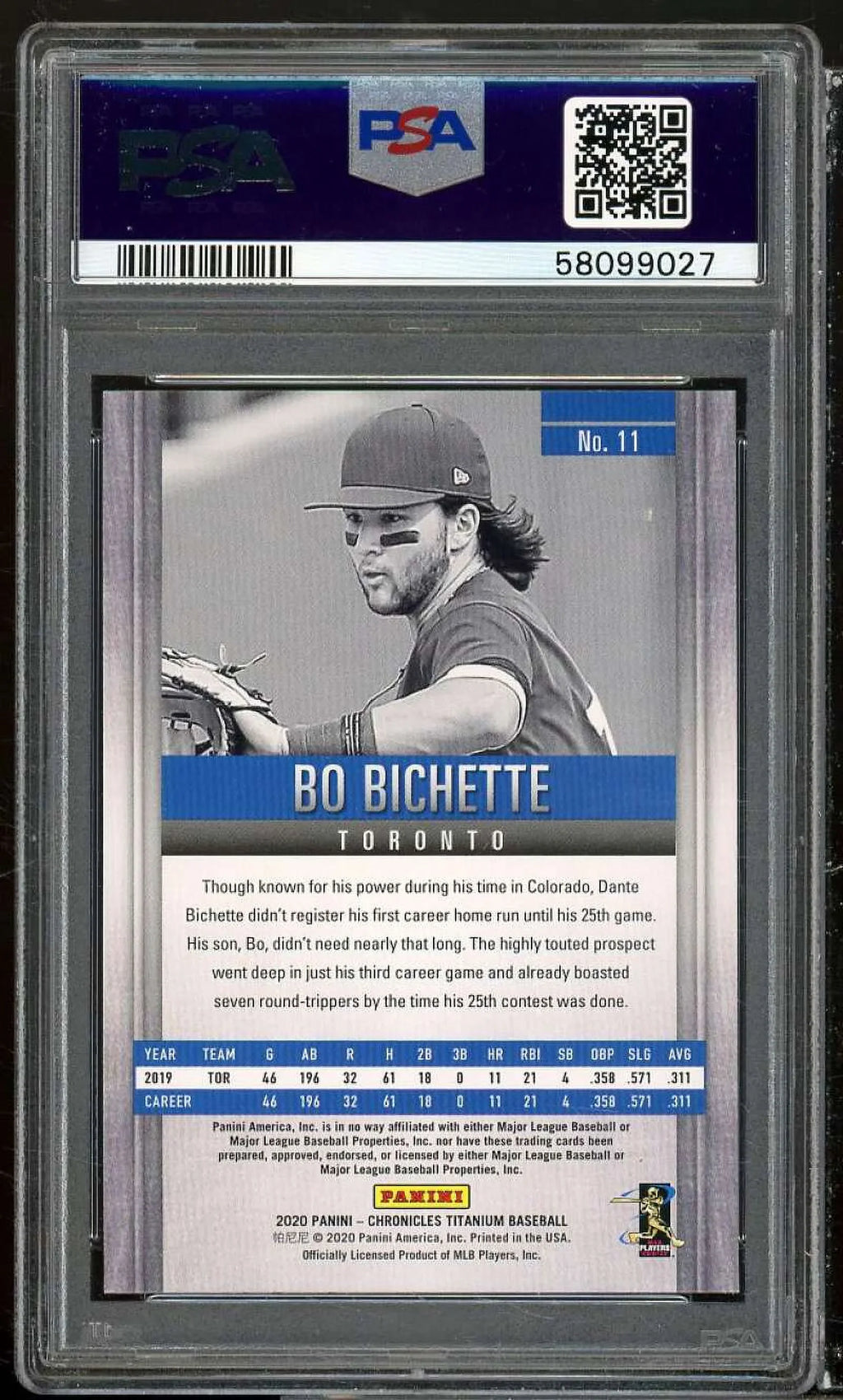2020 Bo Panini PSA 9 Titanium Chronicles Bichette Green #11 Card Rookie