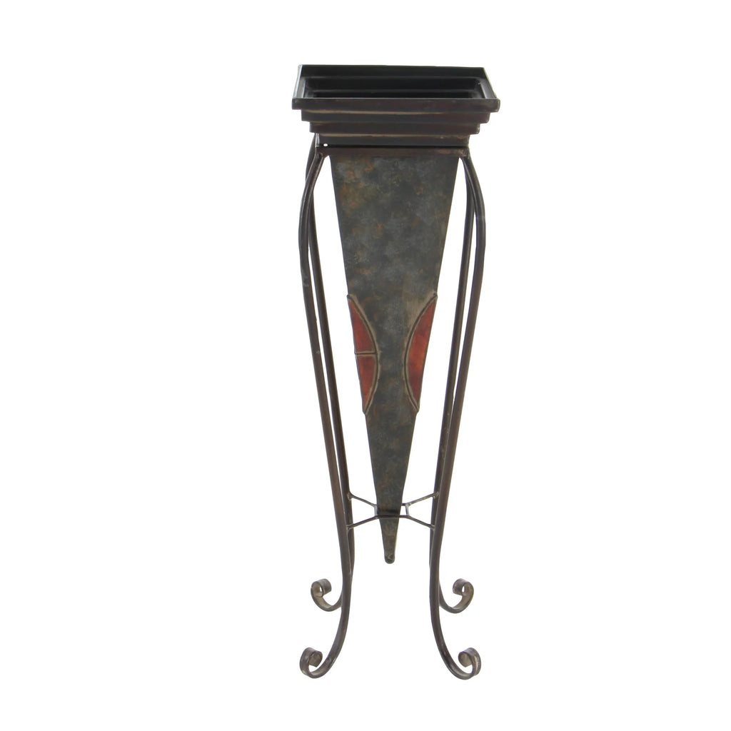 (2 DecMode Outdoor 28"H Indoor Count) Stand Planter Metal Scroll with Brown 30",