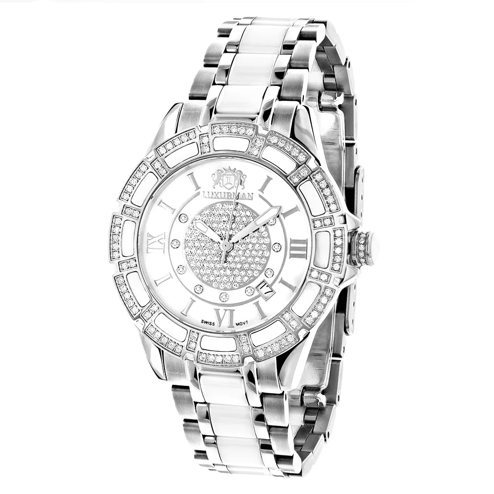 MOP Galaxy Watch Ladies 1.25ct Diamond White Ceramic