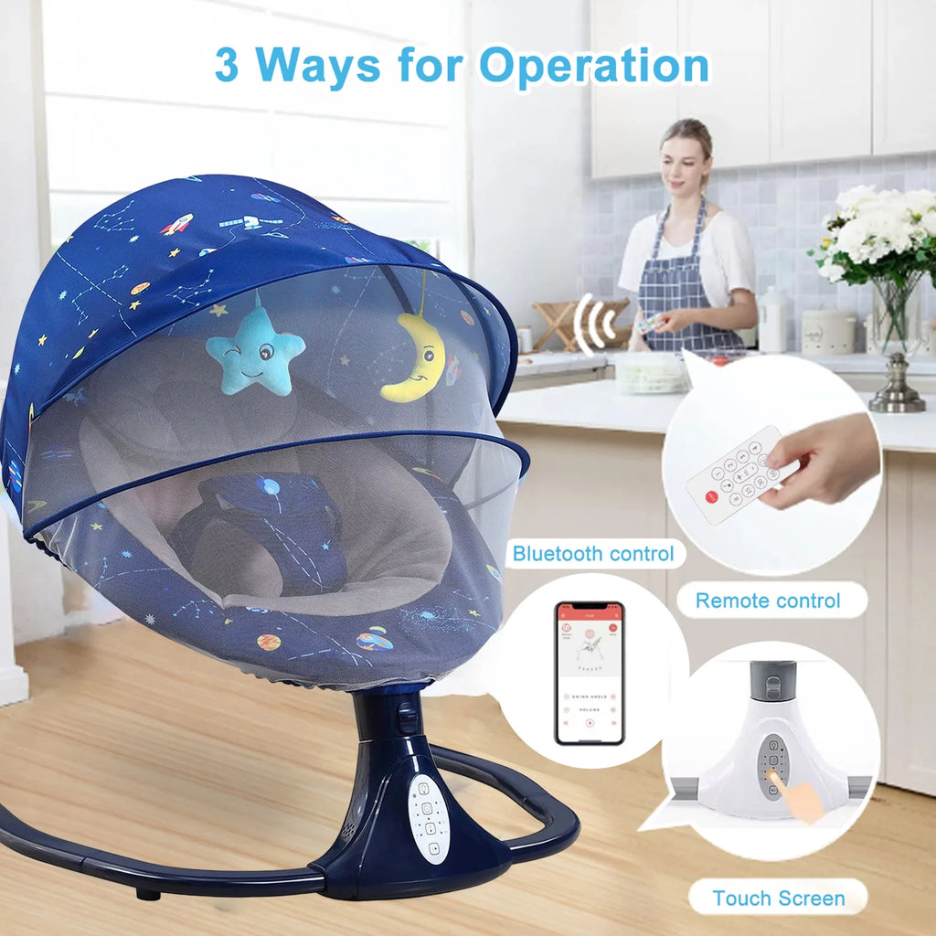 Infant Music and - Swing Outdoor, Seat Swings Portable Control 3 Baby Bluetooth for Indoor with Positions, Speaker Remote Blue 4 Speeds Baby and for Swing Infants, with
