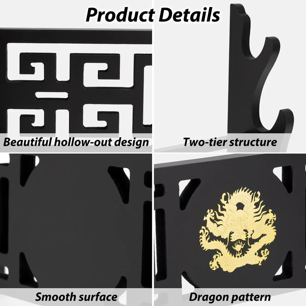 Hollow Blade Design, Portable 2-Tier Dragon Holder, Stand Sword Samurai Pattern Out Blade Katana Cosplay Organizer, Long Rack Sword Stand, Shelf