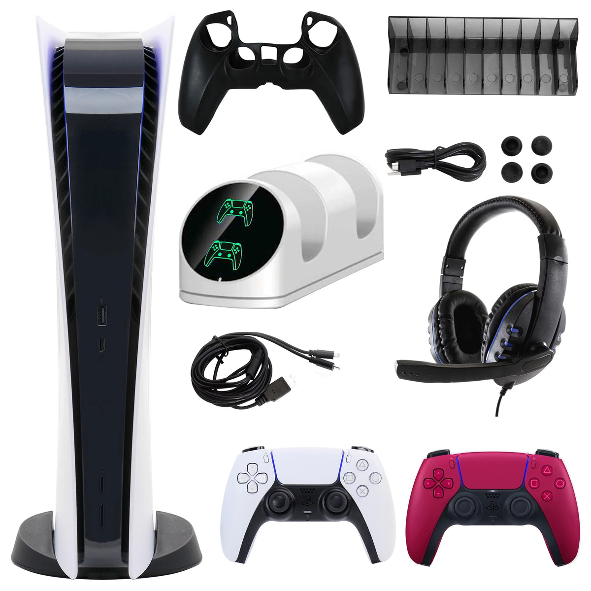 with Sony Console Digital Controller Red PlayStation Digital Version) Kit and (PS5, Extra 5 Accessories Dualsense PlayStation
