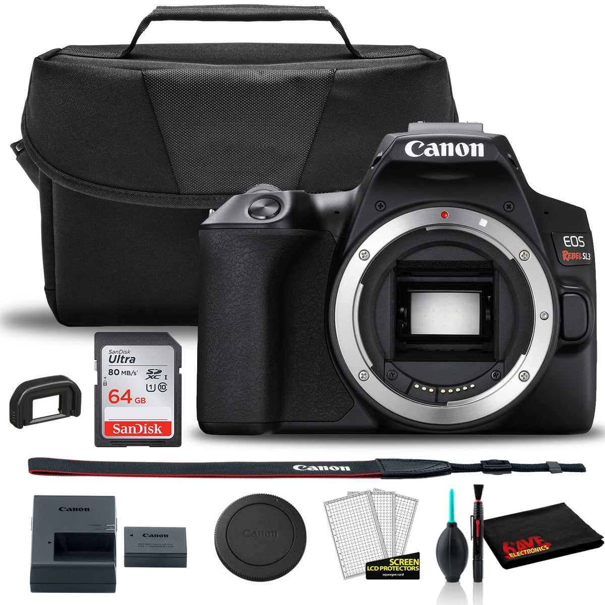 Sandisk Card Rebel Kit DSLR 64GB + Canon Camera Bag + Canon Care + (Body SL3