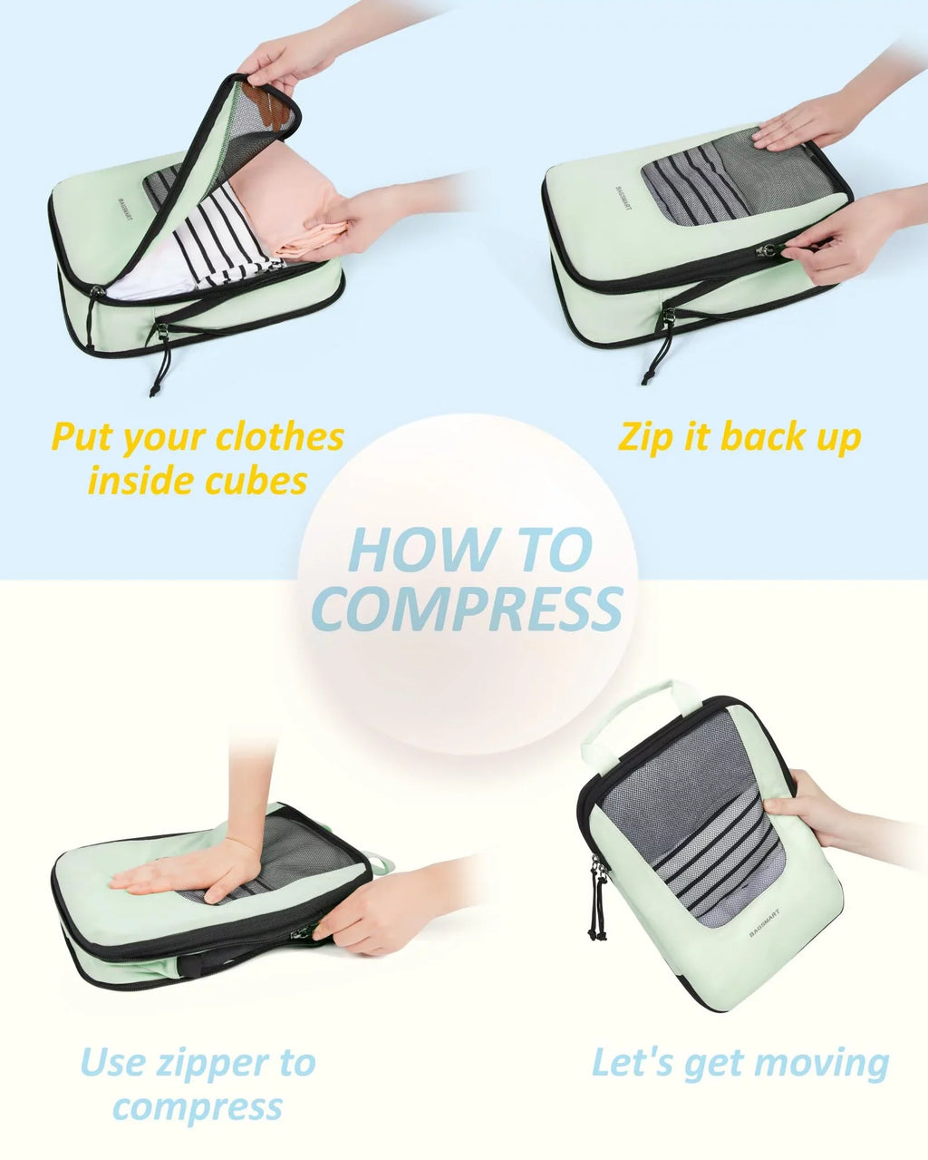Packing Green Packing Travel Pcs for Organizers Accessories, Lightweight BAGSMART Cubes Storage for Suitcase Compression 6 Travel, Foldable Bags Luggage Expandable