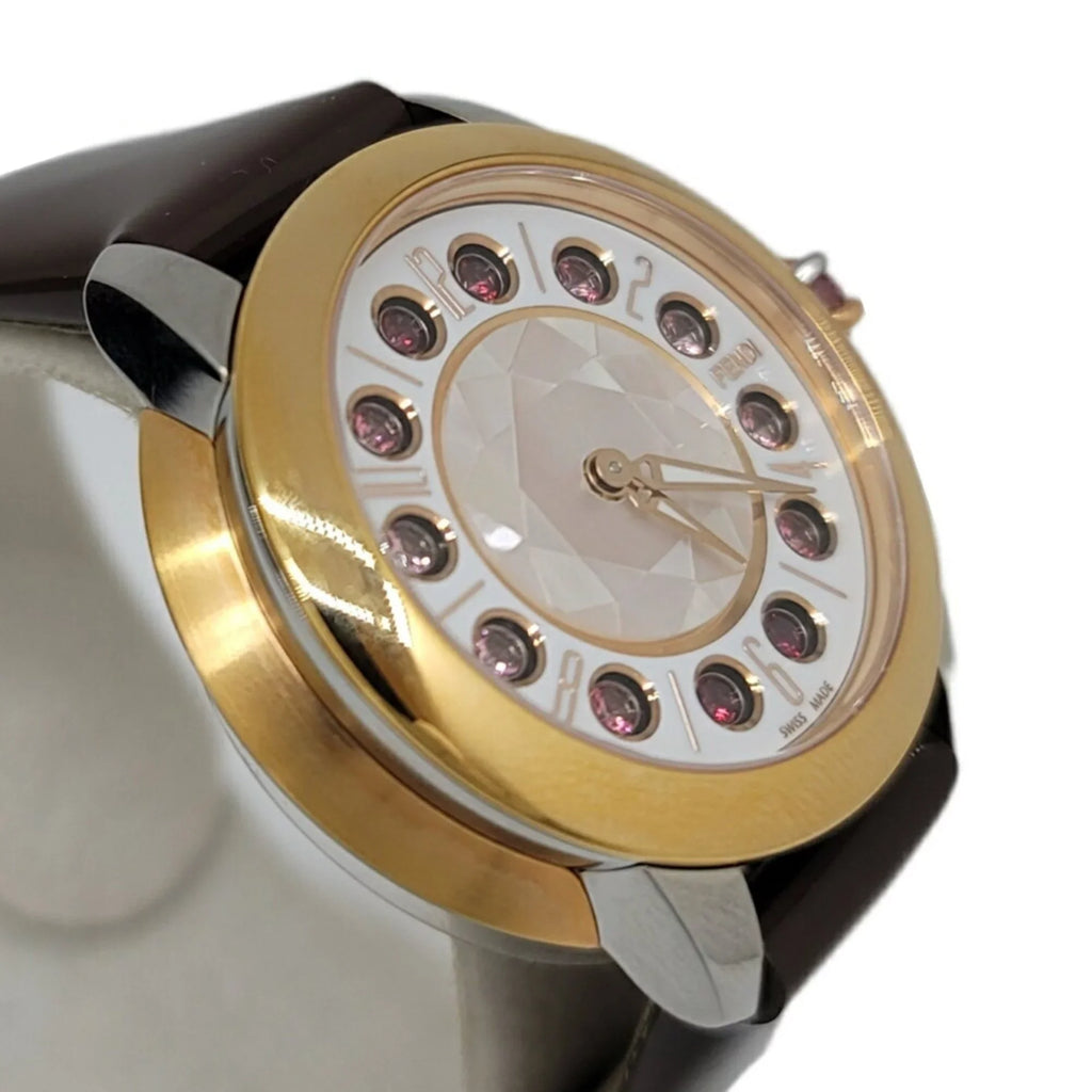 New) FENDI SS Fashionable Women's Topaz Belt Black 3 Shell Eye (Like Shine Brown Quartz Watch Enamel Spinel Pre-Owned Fendi Colors Clock