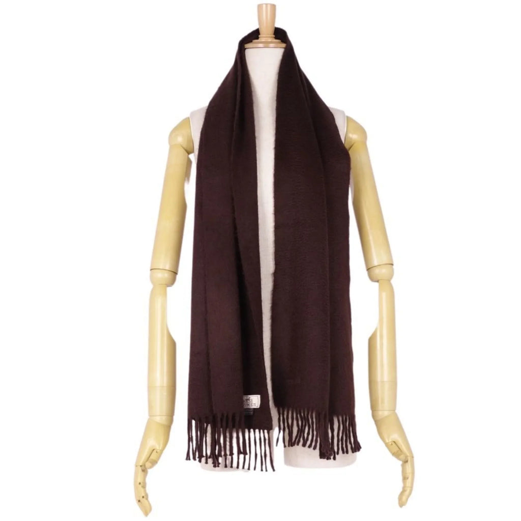 dark cashmere women's (Good) men's 100% scarf HERMES brown Pre-Owned embroidery