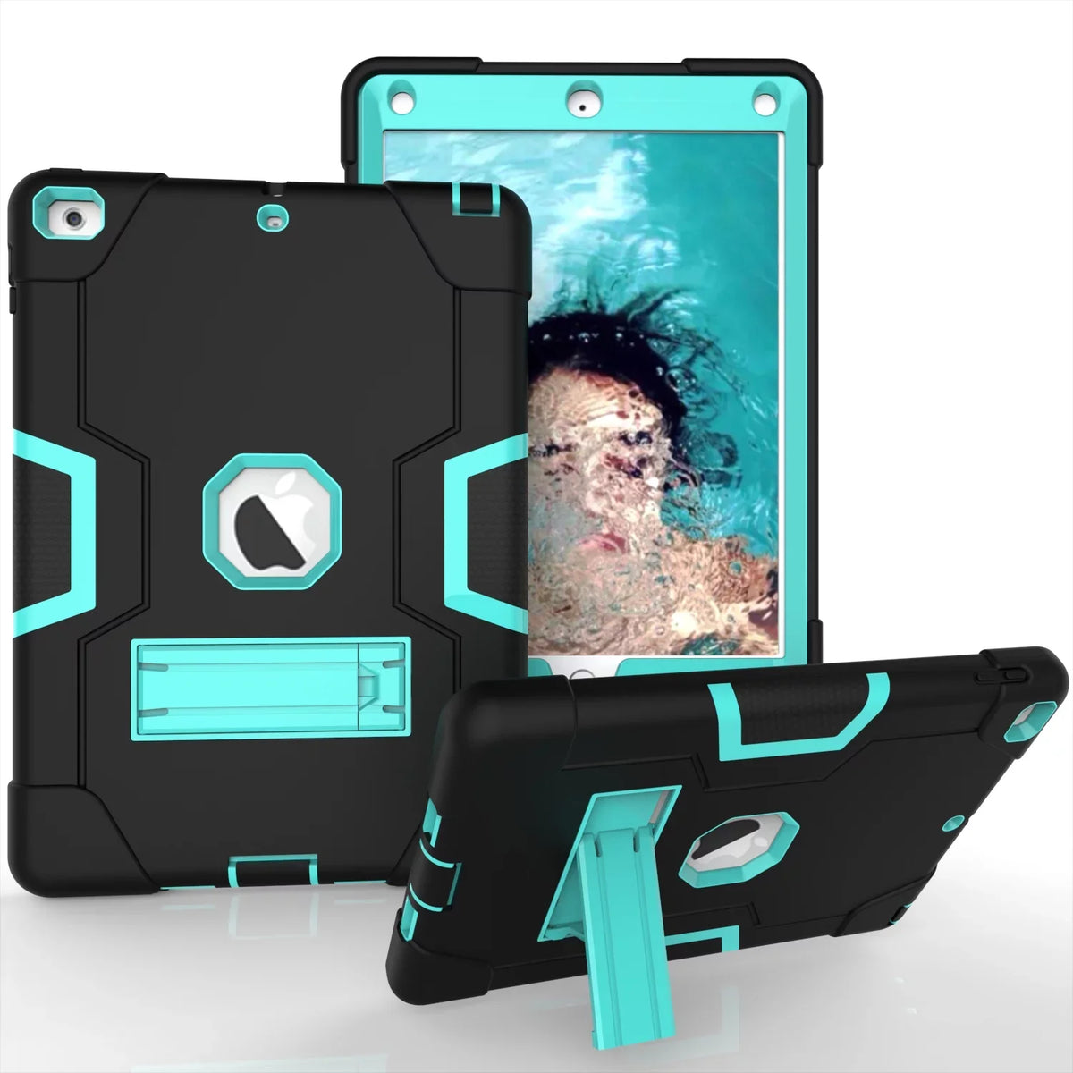 Armor 2018 A1823 2017/2018 Protective for Allytech 6th/5th 9.7 Layer Defender for 2017,iPad New (Black/Aqua) A1954 iPad Case,Three 9.7 A1822 Cover Apple Case iPad Shockproof Generation Case A1893