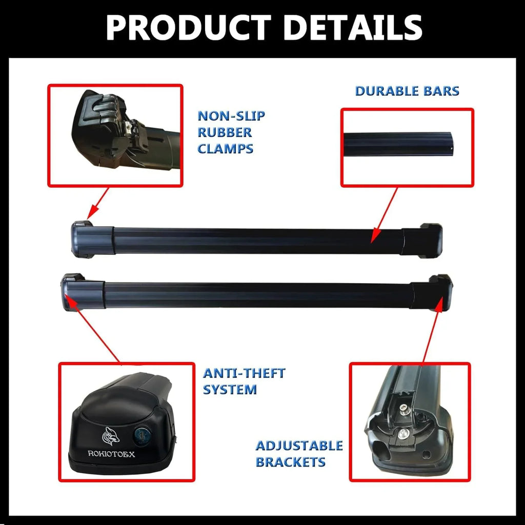Side Black Fit Rails, Carrier Outback Subar-u ROKIOTOEX Rack Crossbars Cargo Luggage, Raised Bars for for Cross CJ4035 Ski 2022-2024 – Rooftop Roof Bike Wilderness Box Cobra Board,