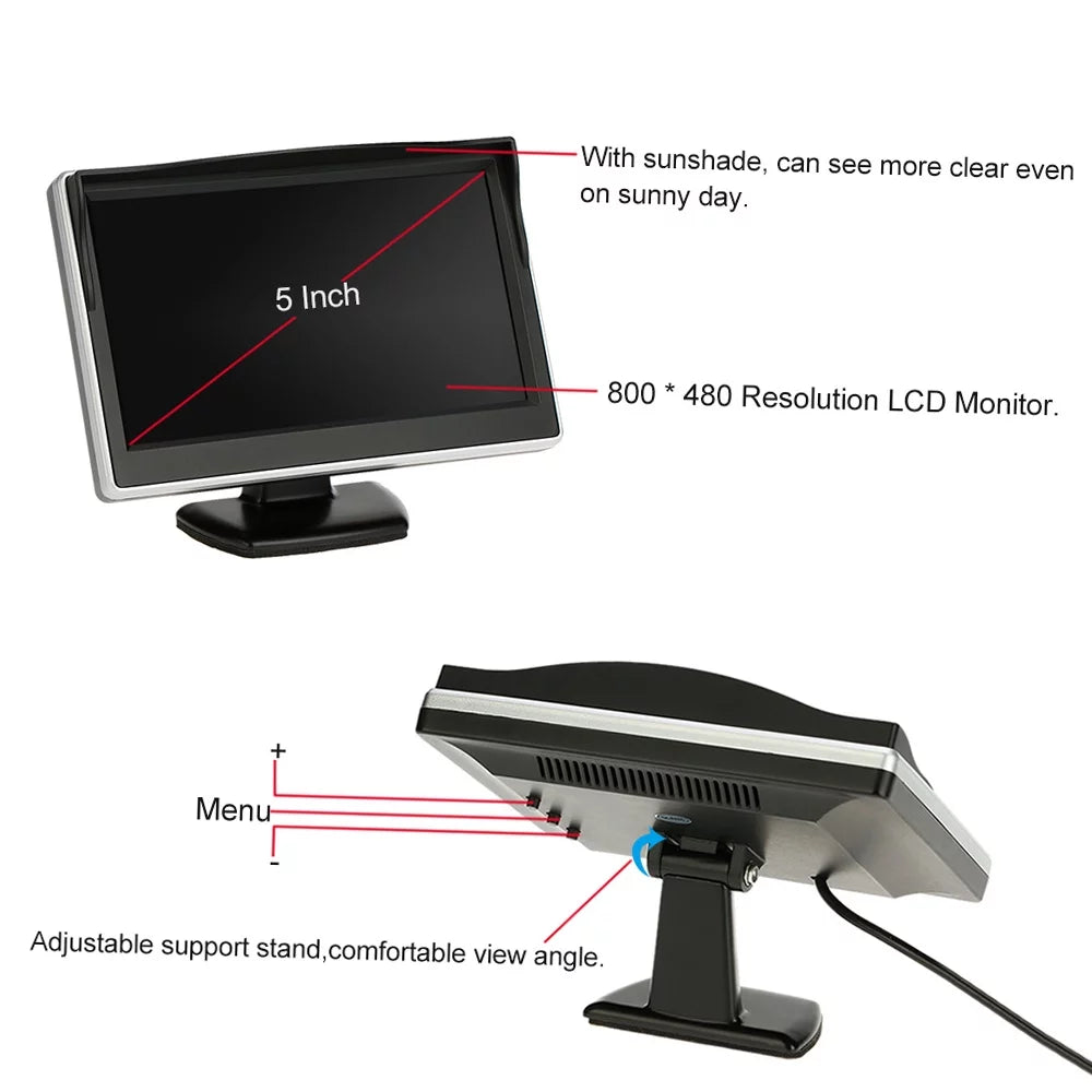 Camera, Ideal Parking Clear and Inch 5 Monitor Installation, Rear Image, Tomshoo Backup LCD for TFT System View Easy Display Reverse Cars Trucks Car +