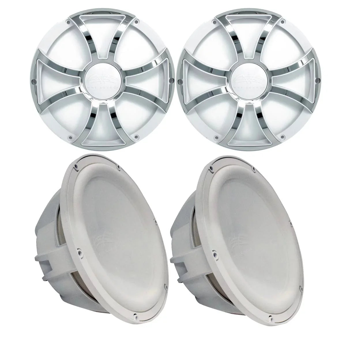 '- Grills Revo & Two 2 - Steel Grills White Subwoofers Inserts Stainless Wet 10" Sounds Subwoofers & Ohm With White